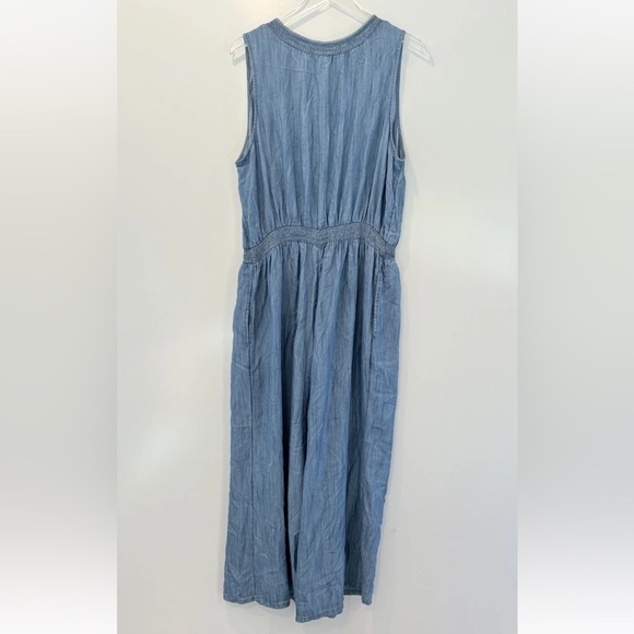 Lands End Blue Chambray Denim Jean Wide Leg Crop Jumpsuit Womens Size 16W - Picture 3 of 6